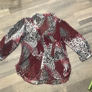 Guess Red and Black Animal Print Blouse